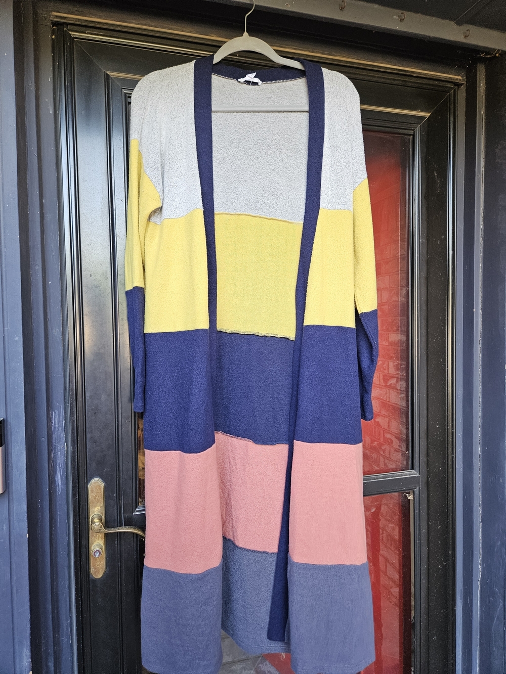Colorblock Open-Front Long Cardigan - Multicolor